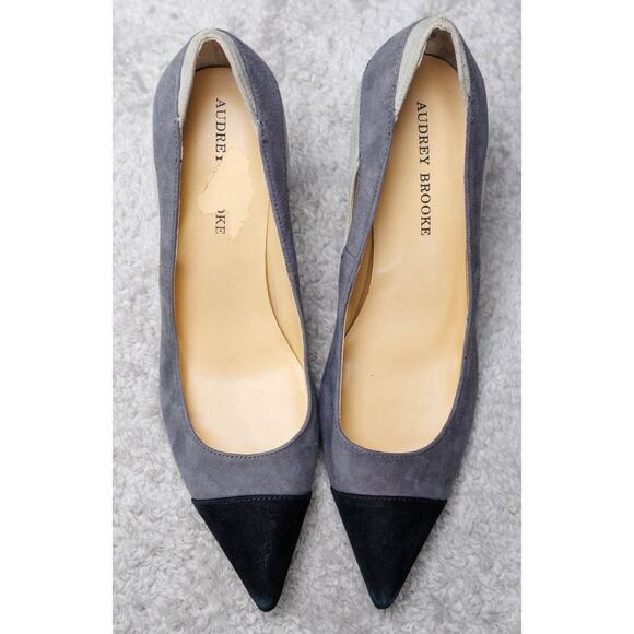 Audrey Brooke Black Gray Suede Cap Toe Heels Pumps Womens Size 8.5 - Picture 12 of 16
